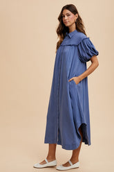 Annie Wear Mineral Washed Button Down Puff Sleeve Shirt Dress OutfitFlow